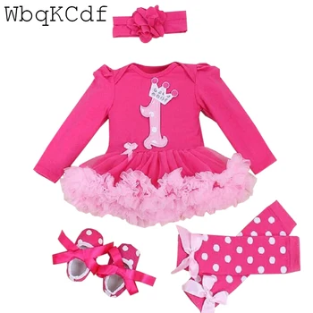 

Baby Girl Clothing Set Christmas Baby Girl Lace Tutu Romper Dress Jumpersuit Headband 4PCS Set Bebes First Birthday Costumes