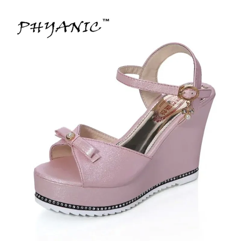 

PHYANIC 2017 Women's New Wedges High Heel Sandals Gladiator Fashion Lady Sexy Platforms Cute Bowtie Summer Shoes PHY2071