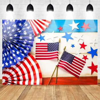 

Neoback Celebration Independence Day Backdrop for Photography American Flag Background Party Banner Decoration Wood Floor Stars