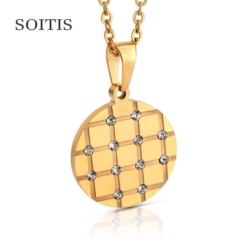 

SOITIS Fashion Design Round Gold Square Grin Rhinestone Pendants Women's Statement Necklaces Chocker Adjustable Chain