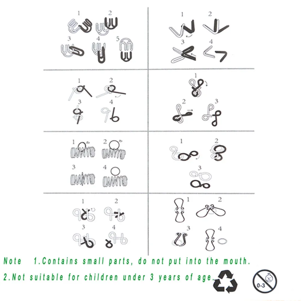 8 шт./компл. металла провода головоломки IQ Разум Логические головоломки игры для взрослых Для детей Eeducational игрушка