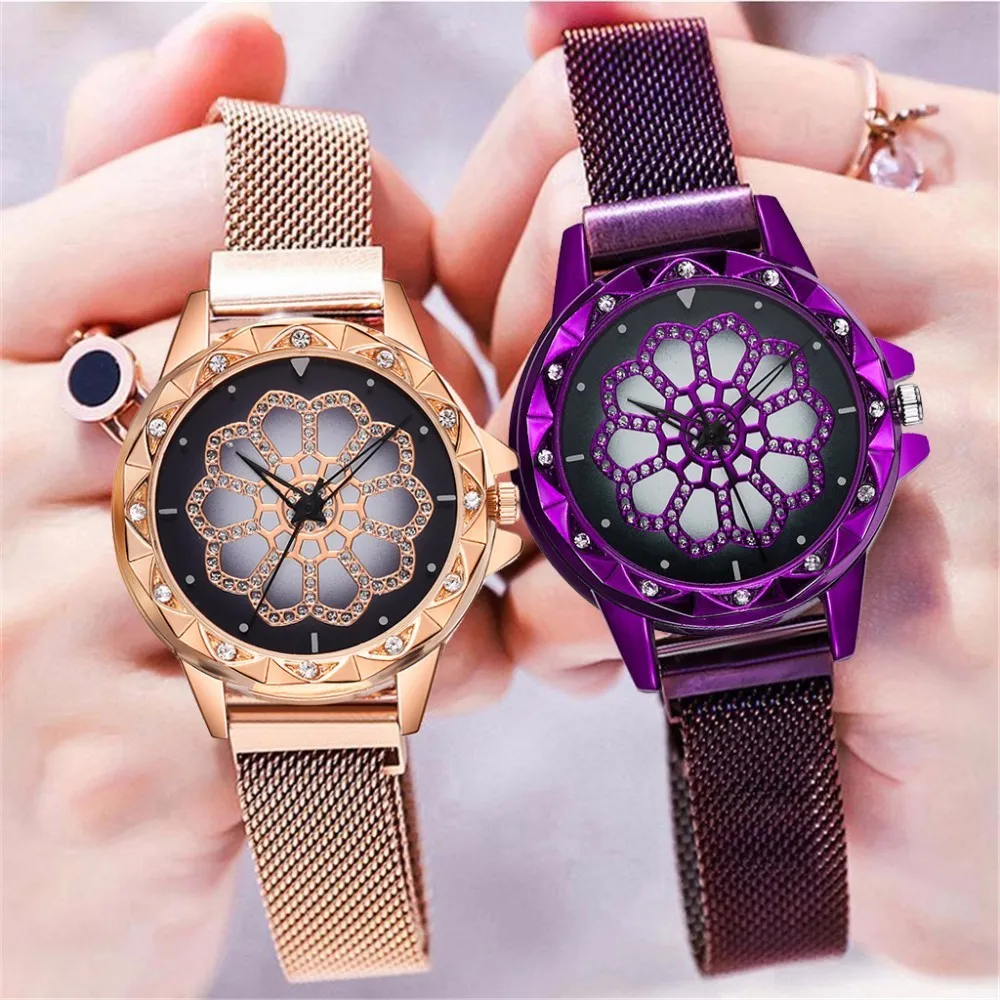 

Women Magnet Buckle Lucky Flower Watch Luxury Ladies Rhinestone Quartz Watch Relogio Feminino Hot Sale