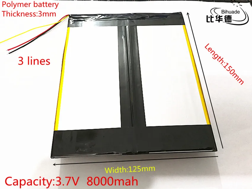 

3 line 3.7V 8000mAh 30125150 Polymer lithium ion / Li-ion battery ( ATL cell) for tablet pc,POWER BANK,pipo,cube,cell phone