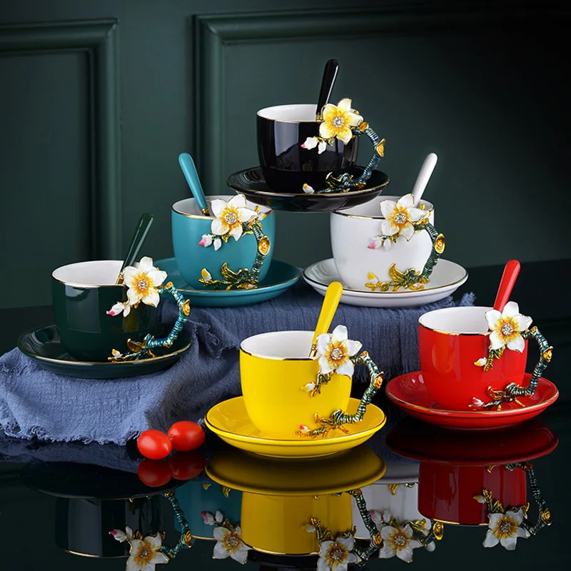 

Top-grade Multi-Color Enamel Coffee Cup Large capacity Mug Ceramics Milk Alloy Handgrip Tea Cups Hot and Cold Drinks Water Cup
