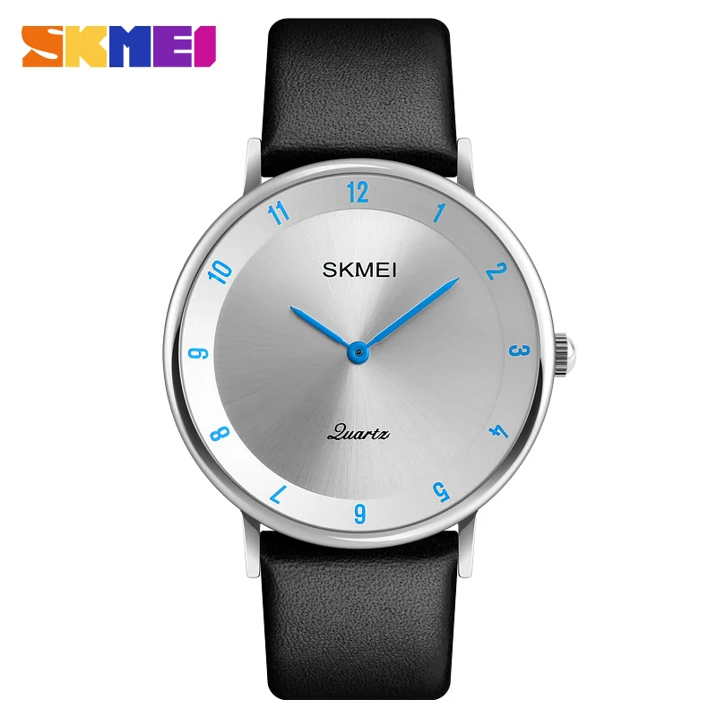 SKMEI, мужские часы, Топ бренд, роскошные мужские кварцевые часы, модные ультра тонкие кожаные повседневные часы для мужчин, мужские часы, Relogio 1263 - Цвет: Silver blue