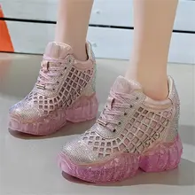 NAYIDUYUN Summer Tennis Shoes Women Leather Platform Wedges High Heel Gladiator Sandals Rhinestone Sneakers Trainers Shoes lxunyi gladiator leather rhinestone sandals women brand summer shoes fashion square heel high heels ankle strap platform sandals