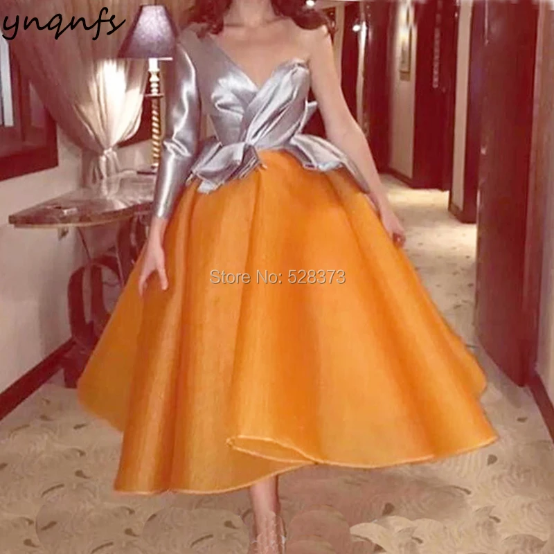 YNQNFS ED220 Винтаж Robe Vestido платье на одно плечо с длинными рукавами Комплект из двух