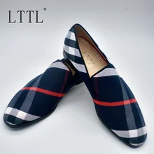 LTTL Mixed-color Plaid Canvas Shoes High Quality Square Toe Slip On Men Loafers Plus Size Summer Fashion Mens Shoes Casual Flats