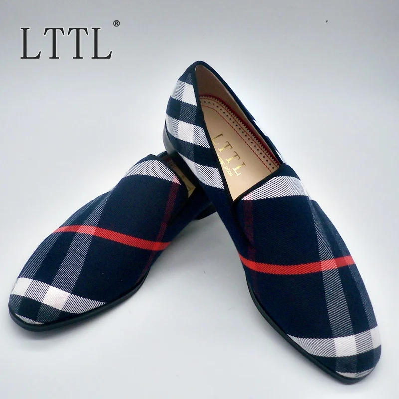 Skup LTTL mieszane kolor Plaid brezentowych butów wysokiej jakości kwadratowy palec u nogi na mężczyzn mokasyny Plus rozmiar letnie modne buty męskie Casual mieszkania