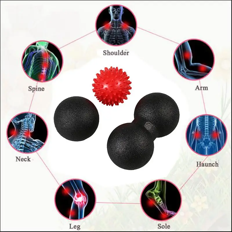 Мяч для массажа, 1 мяч для Лакросса+ 1 двойной мяч для Лакросса+ 1 колючий мяч для триггерной точечной терапии-отпустите тугие мышцы