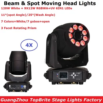 

LED Spot Wash Light High Quality 1X120W LED Spot and 9X12W RGBWA-UV 6IN1 LED Moving Head Wash Lights 3 Facet Prism LED Dj Lights