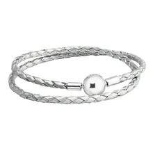 Серые кожаные браслеты стерлингового серебра 925 пробы-ювелирные изделия