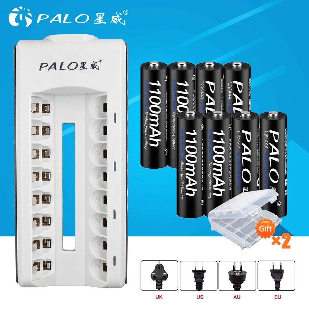 PALO 8 slots smart battery charger for AA/AAA rechargeable battery+8pcs AAA1100 mAh NiMH rechargeable batteries PALO 8 slots smart battery charger for AA/AAA rechargeable battery+8pcs AAA1100 mAh NiMH rechargeable batteries