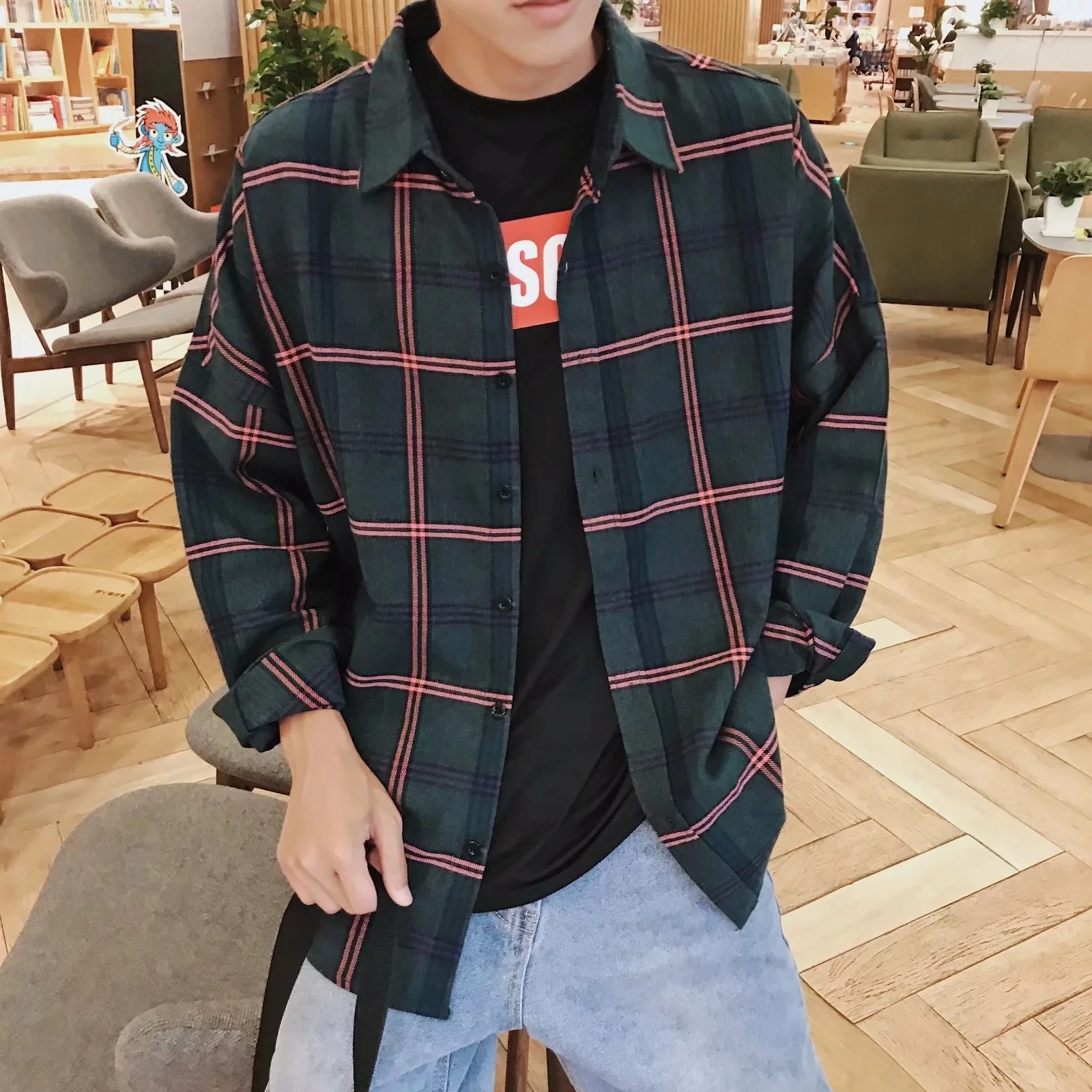 

Mr.nut plaid shirt male long-sleeved Korean version of the trend of men's shirt youth literary port wind casual shirt