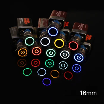 

16mm Metal LED indicator push button switches Brass nickel plating chrome Car power ring NO NC Momentary/Latching