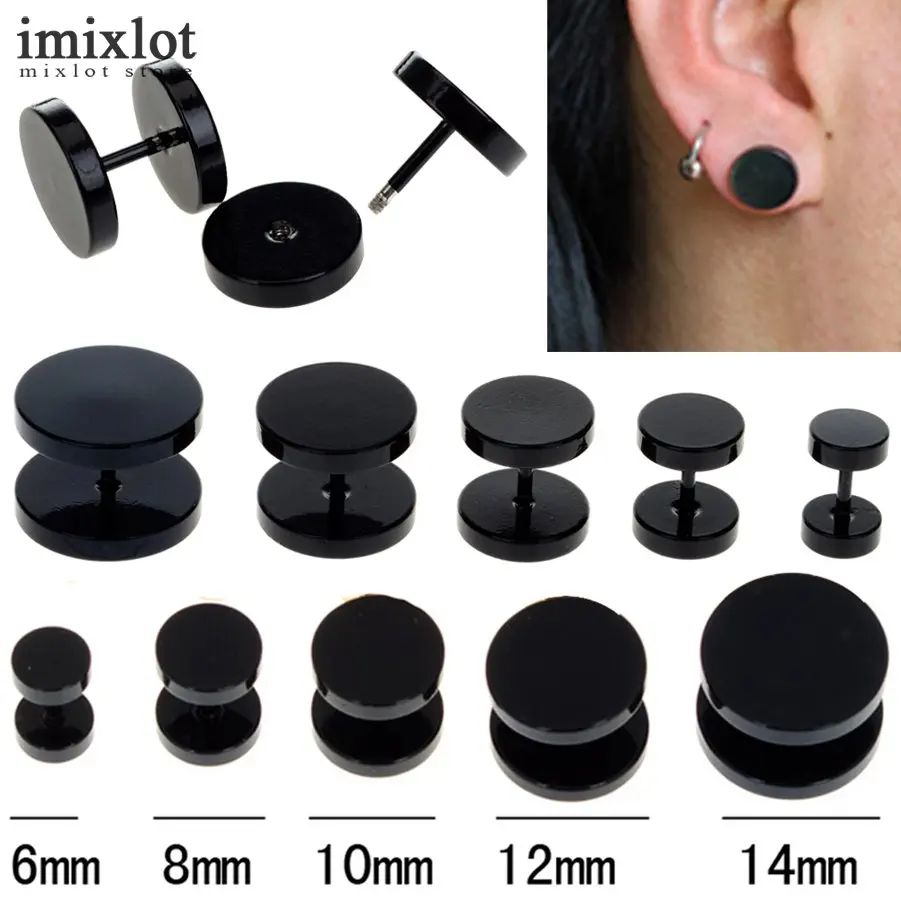 10Pcs/lot Black Stainless Steel Fake Ear Plug Stud Stretcher Ear Tunnel ...