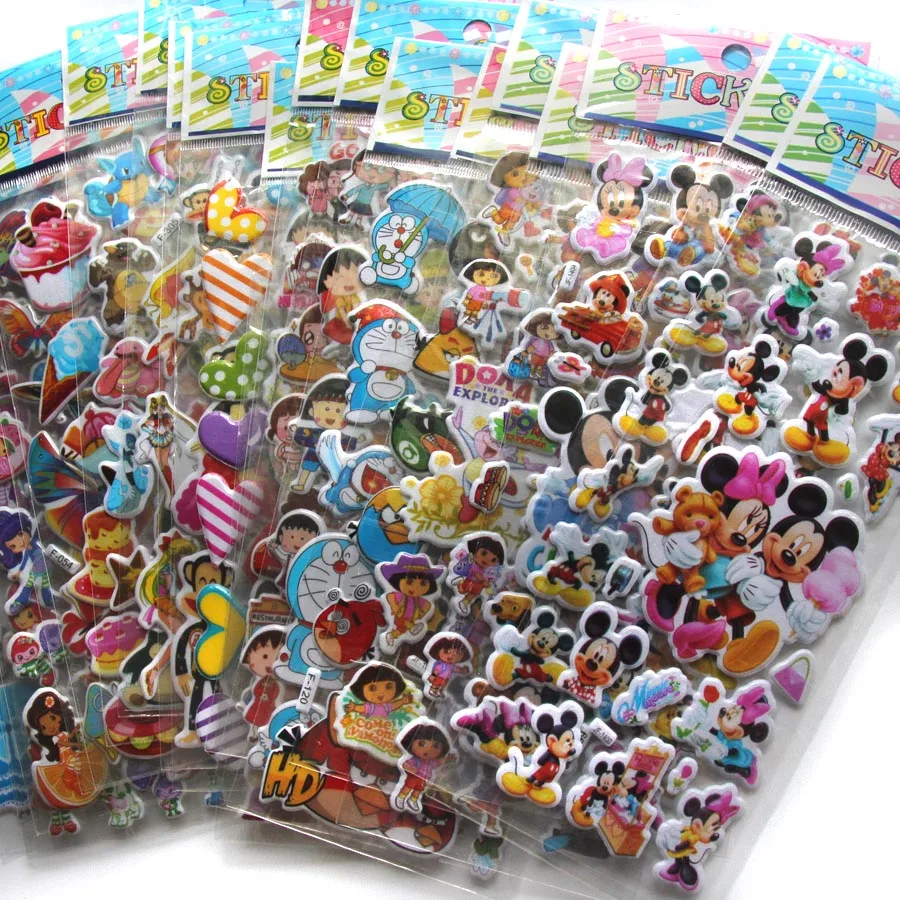 

100Sheets 3D Puffy Bubble Stickers Cartoon Mickey Anime avengers pink pig Spiderman Waterpoof DIY Children Kids Boy Girl Toys