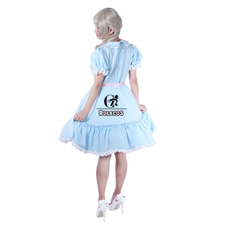 ROLECOS/классический костюм для косплея, синие платья с короткими рукавами и поясом для девочек, костюмы для косплея на Хэллоуин