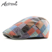 [AETRENDS] женские и мужские шляпы, цветная клетчатая кепка Newsboy, плоская кепка, хлопок, Гэтсби, плюща, шляпа таксиста гольфа, Z-6496