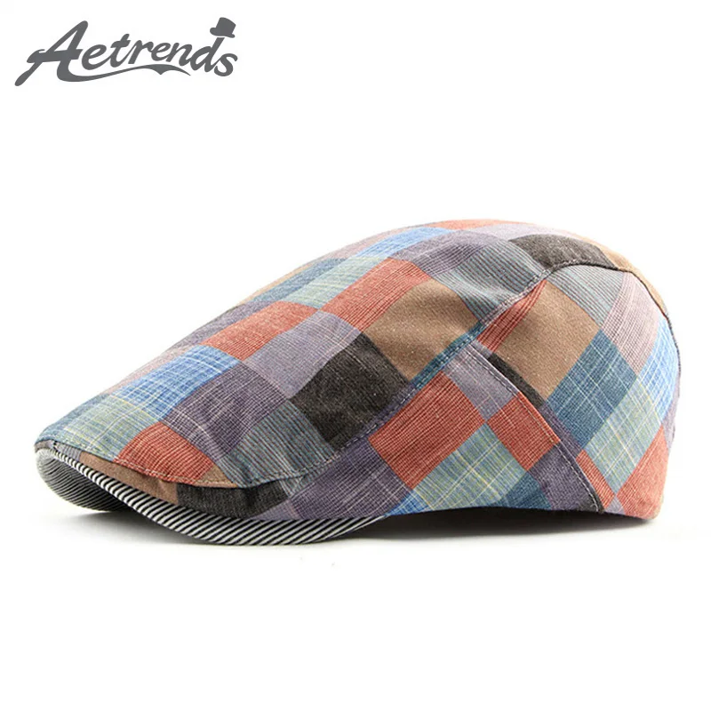 

[AETRENDS] Women Men's Hats Colorful Plaid Newsboy Flat Cap Cotton Gatsby Ivy Golf Cabbie Hat Z-6496