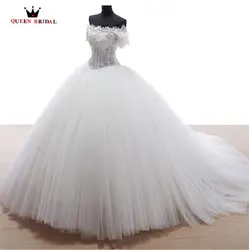 Индивидуальный заказ принцесса короткий рукав пушистый Кружева Тюль Свадебные платья Элегантное свадебное платье халат de mariée Vestidos De Novia WS82