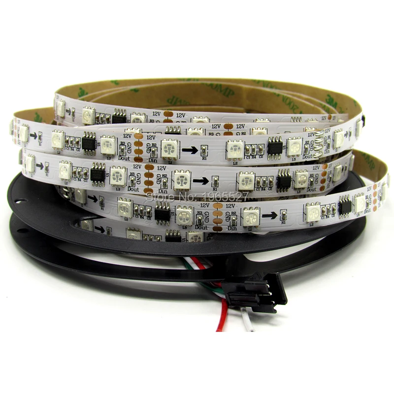 5 м 48 Светодиодный s/M WS2811 Светодиодная лента, 5050 SMD RGB светодиодный 16 пикс./м с 16 шт WS2811 IC, вход DC12V, белая печатная плата, не водонепроницаемый IP20