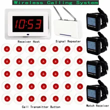 Wireless Pager Calling System For Restaurant Hotel With Receiver Host Watch Receiver + Signal Repeater +35pcs Call Button F3250C Wireless Pager Calling System For Restaurant Hotel With Receiver Host Watch Receiver + Signal Repeater +35pcs Call Button F3250C