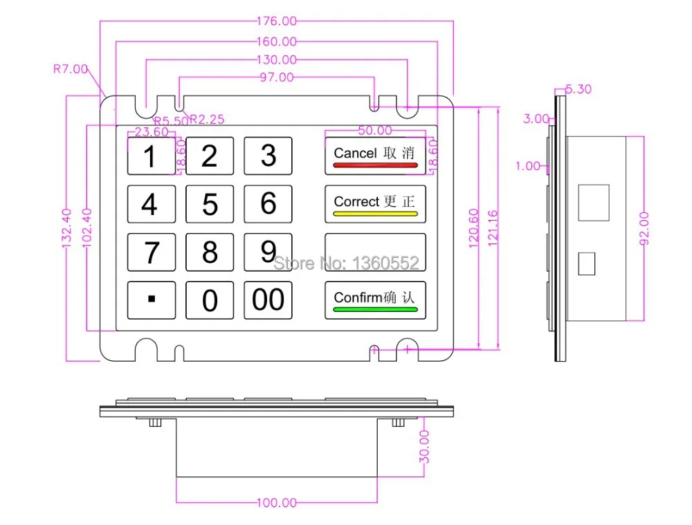 Настроить 3DES Шифрование pin pad для платежный терминал, ATM EPP V5, киоск клавиатуры, Карта оплаты металл, нержавеющая сталь pin pad