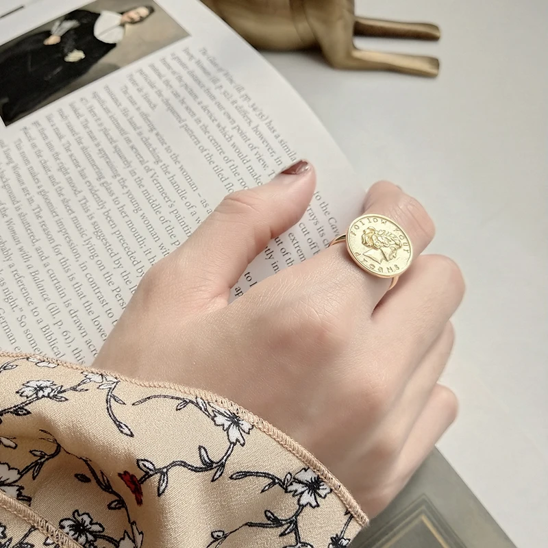 Peri'sBox монета золотого цвета диск укладки слоистых колец для женщин 925 пробы серебряные Портретные кольца шикарные Регулируемые кольца ювелирные изделия