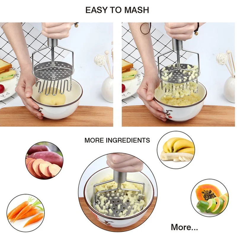 

Creative Stainless Steel Pressed Potato Masher Ricer Puree Juice Maker Potato Pusher Smooth Mashed Potatoes Crusher Fruit Tools