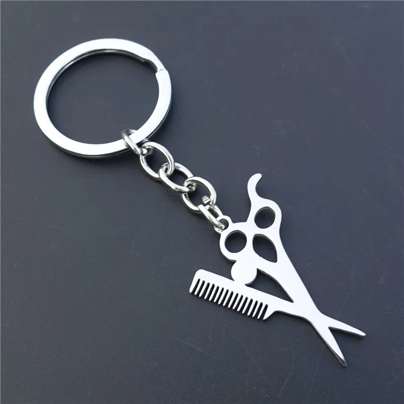 

Scissors Combs Keychains Stainless Steel Hairdresser's Tool Keyrings Fashion Jewelry For Men
