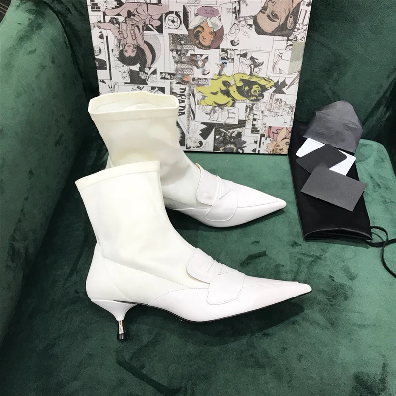 

Fashion Patchwork Mesh Women Ankle Boots Black White Genuine Leather Socks Stiletto High Heels Pumps Gladaitor Chelsea Boots 40