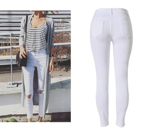 In 2017, the new style of popular street style is pure color, high waist and slim body, elastic jeans, knee holes, and hot sales of TP (3)