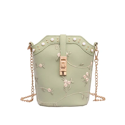 Летняя кружевная сумка-мешок с цветами для женщин, мини сумка из искусственной кожи через плечо, женская сумка на плечо, высокое качество, сумка на плечо с цепочкой - Цвет: Green