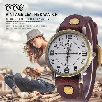 

CCQ Vintage Cow Leather Bracelet Watch Women Wrist Watches Casual Luxury Quartz Watch Relogio Feminino Hot Selling