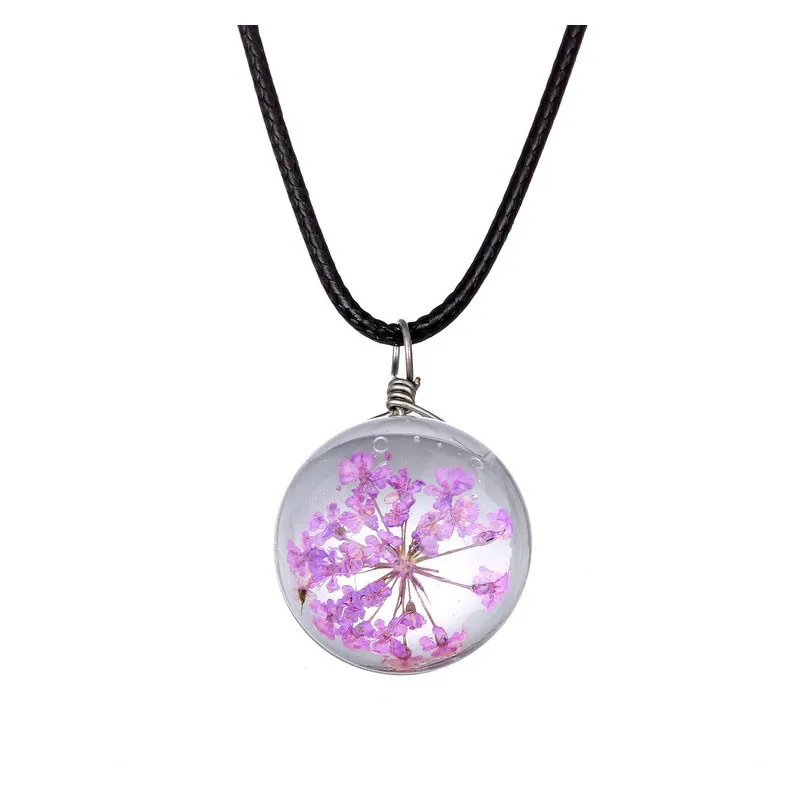 Amazing Dried Flower Glass Ball Pendant Necklace For Women Handmade Rope Chain Choker Necklace Jewelry 2016 New Arrival 620230