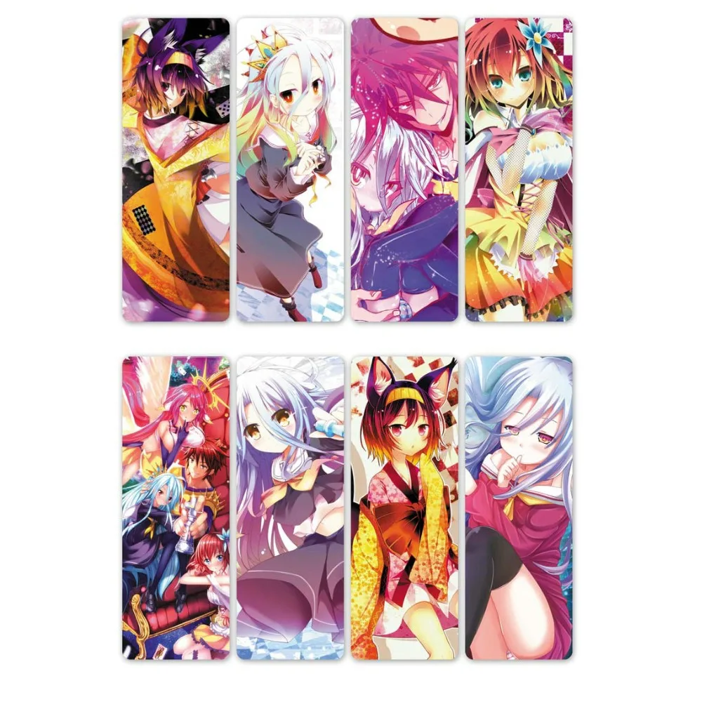 

8pcs NO GAME NO LIFE Anime Bookmarks Waterproof Transparent PVC Plastic Bookmark Beautiful Book Marks Gift