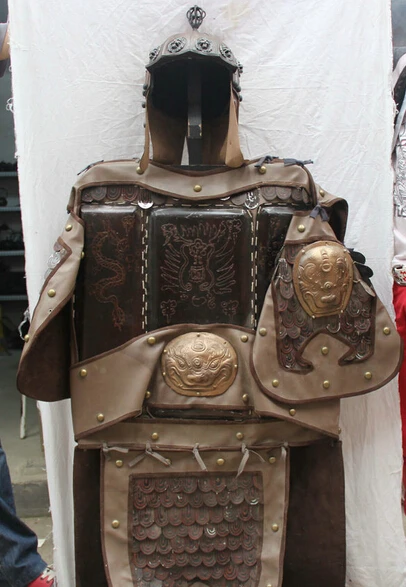 

JP S0524 60 Chinese ancient Leather Copper Dragon general Helmet Armor Corselet Kui Jia