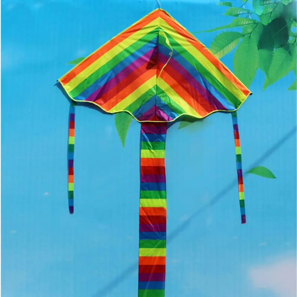 Best Outdoor Colorful Rainbow Kite Long Tail Nylon Kite Children Flying Toy Funny Sports Game Triangle F