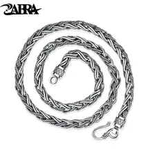 ZABRA Vintage Real Solid 925 Sterling Silver Necklace 55cm Peace Chain Men Steampunk Retro Style Biker Jewelry For Mens
