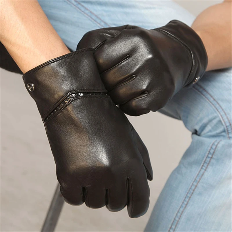 Мужские деловые перчатки из натуральной кожи, высококачественные лайковые перчатки, Осень-зима, плюс бархатные теплые перчатки для вождения, EM010NCF-5