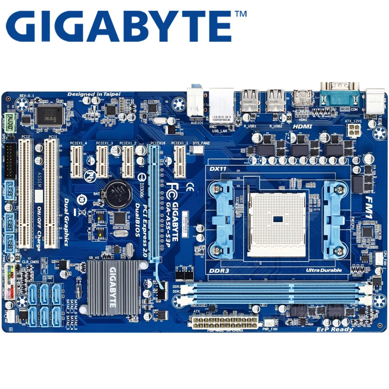 Материнская плата GIGABYTE GA-A55-S3P A75 с разъемом FM1 для A8 A6 A4 E2 32G ATX оригинальная A55-S3P материнская плата