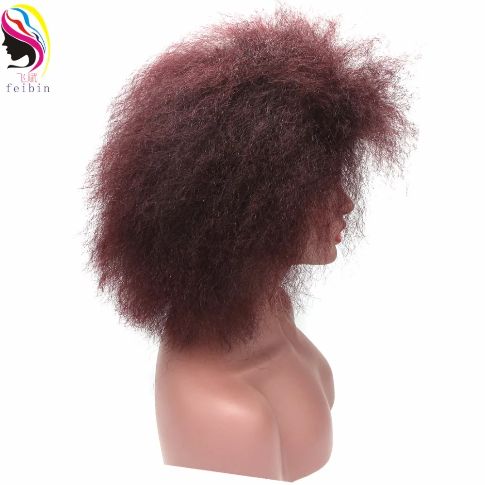 Feibin афро парик для черный Для женщин короткие странный прямые волосы химическое красные, черные полной головки 12 дюймов 100 г