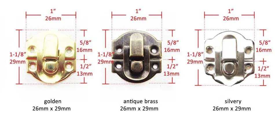 12 шт. декоративная железная Античная латунная Серебряная золотая коробка для ювелирных изделий Подарочный винный Деревянный чехол для мебели защелка замок застежка 26 мм X 29 мм