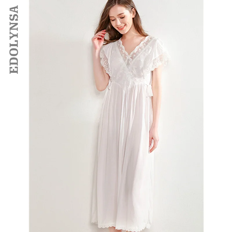 

2019 Elegant Bowknot Summer Sleepwear Women Nightwear Sexy V-Neck Short Sleeve Home Wear Night Dress Robe Ladies Nightgown T456