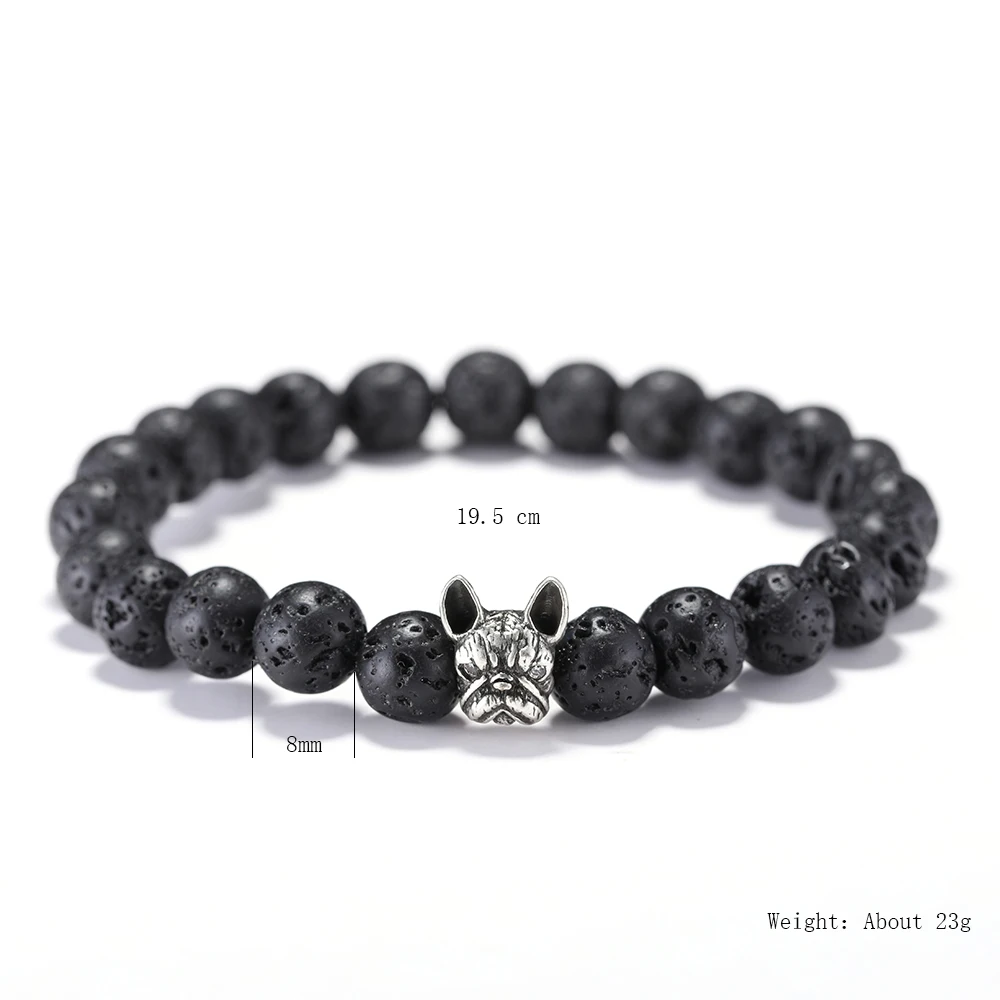Natural Stone French Bulldog Beaded Bracelet