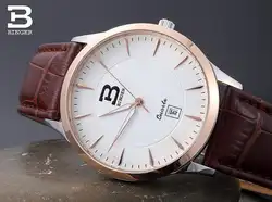 Швейцария люксовый бренд Для мужчин смотреть relogio masculino Бингер кварцевые часы сапфир кожаный ремешок сопротивление воды BG-0392
