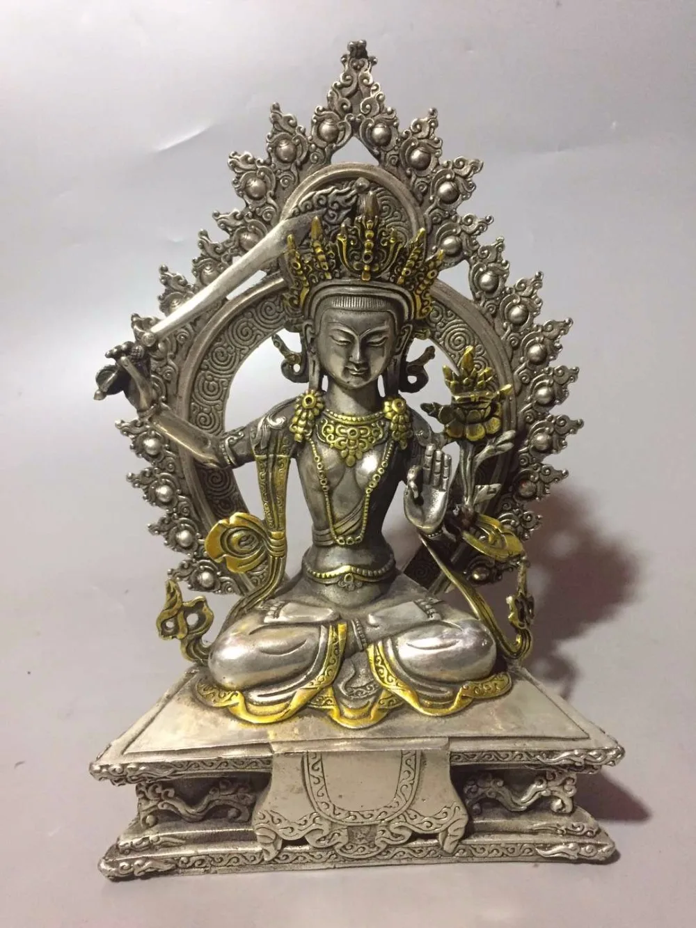 

Collection tibet silver Manjushri Bodhisattva statue,Home/Buddhist temple decoration Buddha sculpture Metal crafts