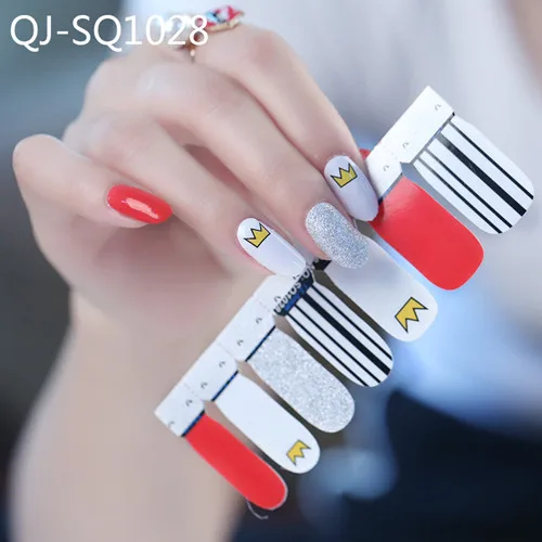 Самоклеющиеся наклейки для ногтей, полностью покрывающие ногти, виниловые наклейки для ногтей, художественные украшения, маникюрные наклейки - Цвет: QJSQ1028