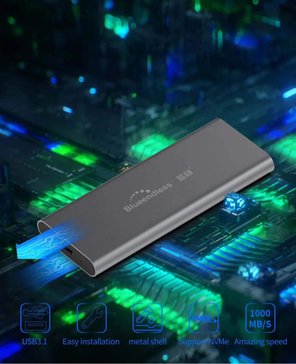 Blueendless M.2 портативный корпус жесткого диска ssd type c usb 3,0 msata корпус жесткого диска черный алюминиевый hdd caddy